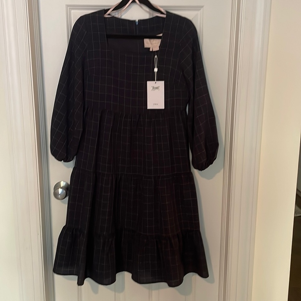Gal meets glam navy window pane dress small 4 NWT